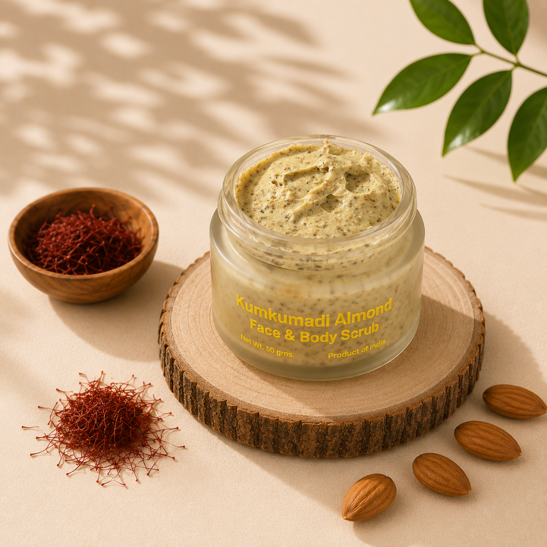 Kumkumadi & Almond Face & Body Scrub | Ayurvedic De-Tan & Skin-Brightening Scrub
