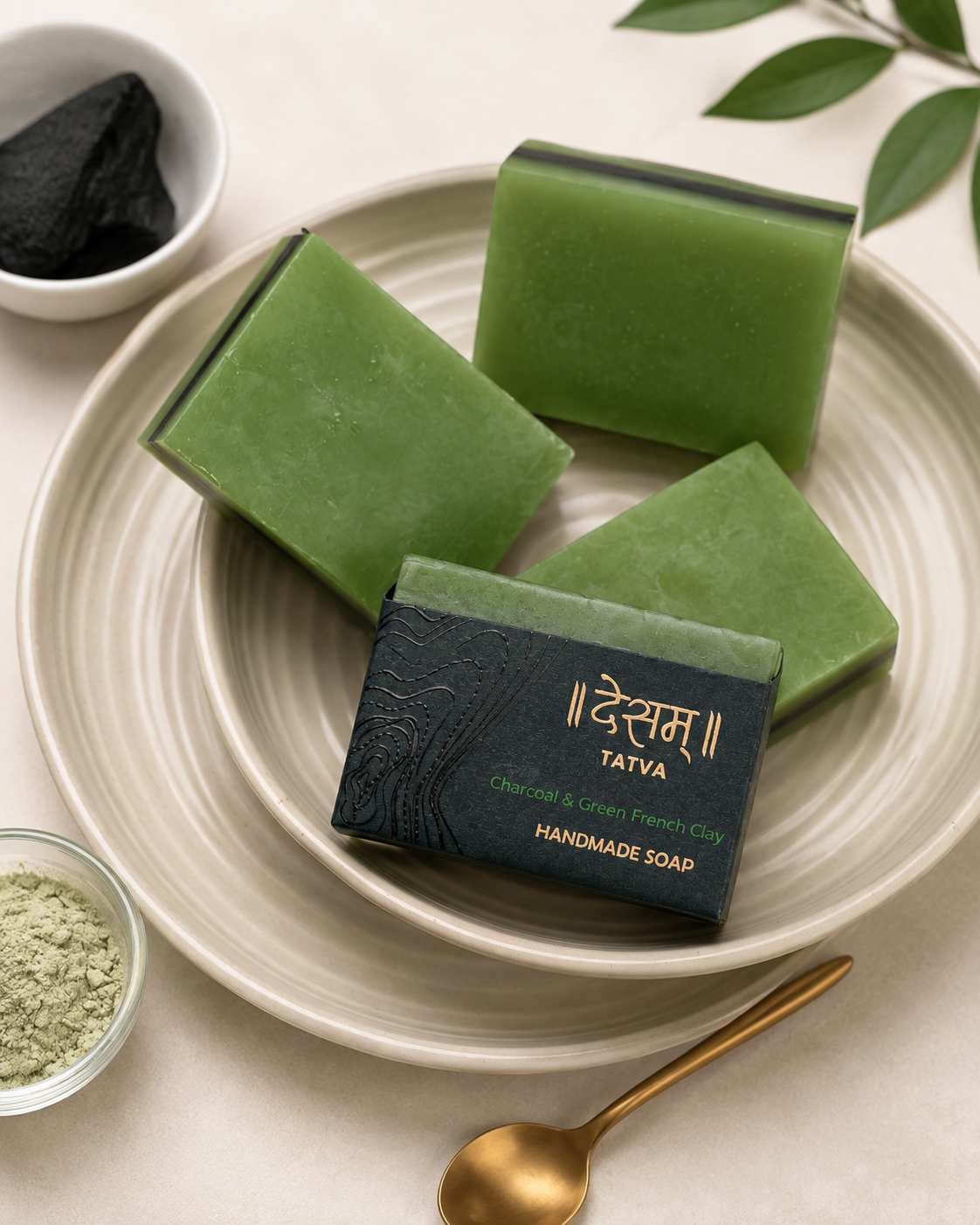 Charcoal & Green French Clay Handmade Soap | Deep Cleansing Bar | 100g