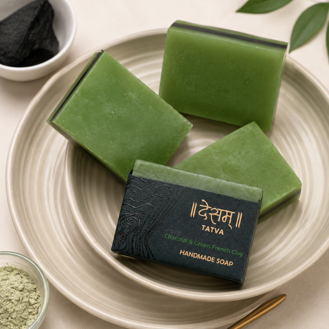 Charcoal & Green French Clay Handmade Soap | Deep Cleansing Bar | 100g