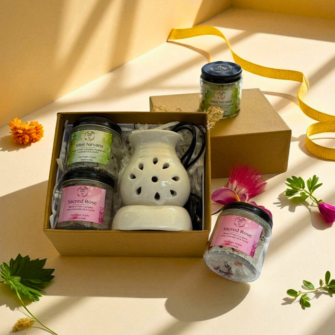 Sacred Serenity Gift Box | Set of 1 Electric Diffuser + 2 Aroma Camphor Blends