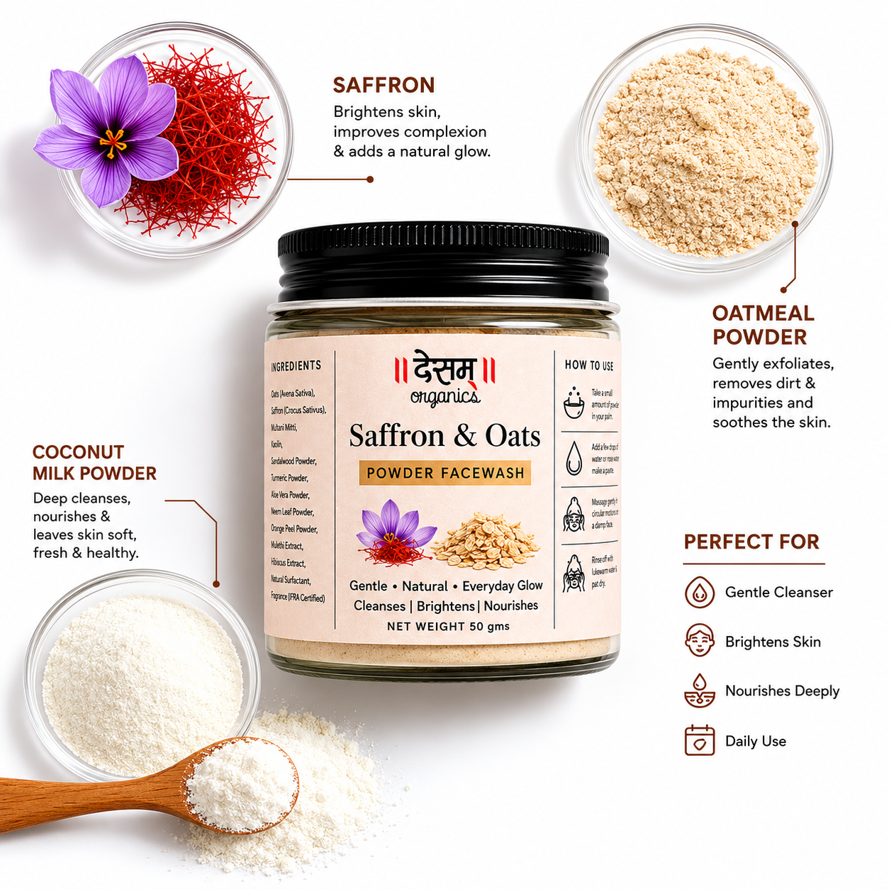 Saffron & Oats Powder Facewash