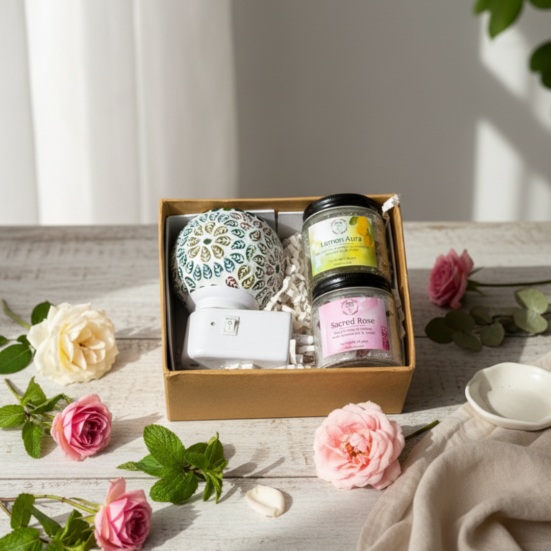 Sacred Serenity Gift Box | Set of 1 Electric Diffuser + 2 Aroma Camphor Blends